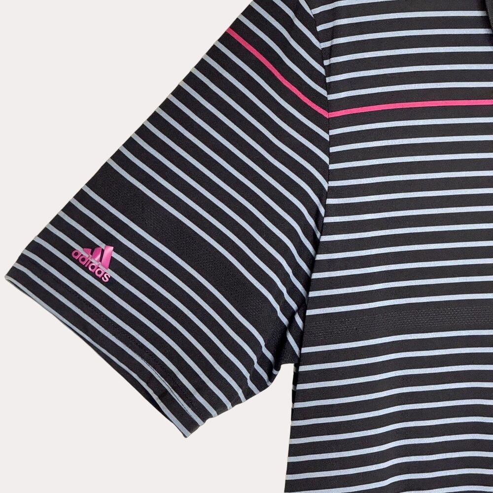 Adidas ClimaCool Mens Polo Shirt Top Stripe Black Smoke Blue L - Picture 3 of 8
